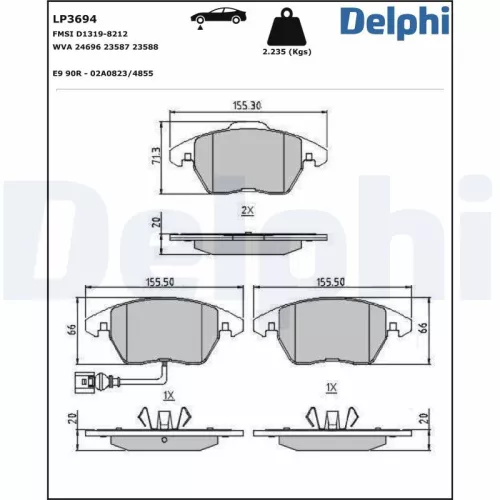 Brake Pad Set, disc brake DELPHI LP3694)