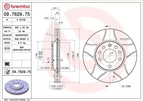 Remschijf BREMBO 09.7629.75)