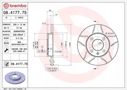 Remschijf BREMBO 08.4177.75)