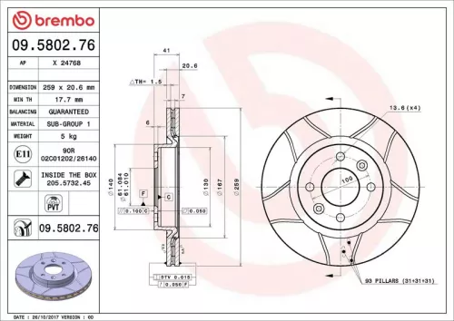 Remschijf BREMBO 09.5802.76)