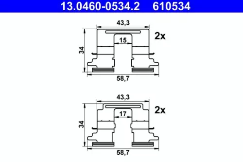 Accessoirekit, schijfremblokken ATE 13.0460-0534.2)
