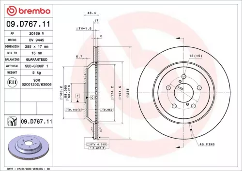 Remschijf BREMBO 09.D767.11)