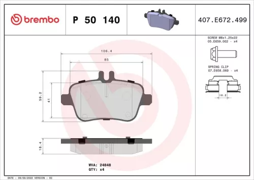 Remblokkenset, schijfrem BREMBO P 50 140)