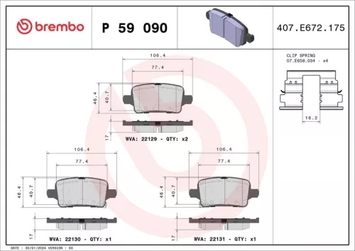 Brake Pad Set, disc brake BREMBO P 59 090)
