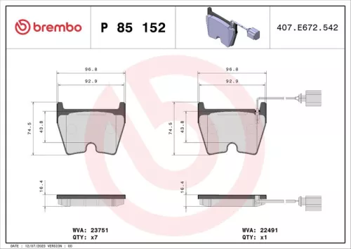 Brake Pad Set, disc brake BREMBO P 85 152)