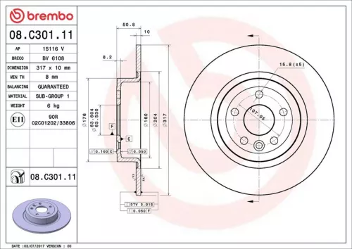 Remschijf BREMBO 08.C301.11)