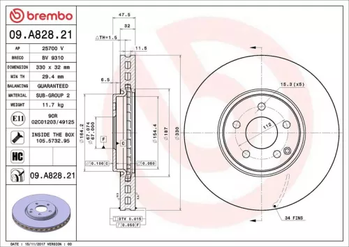 Remschijf BREMBO 09.A828.21)