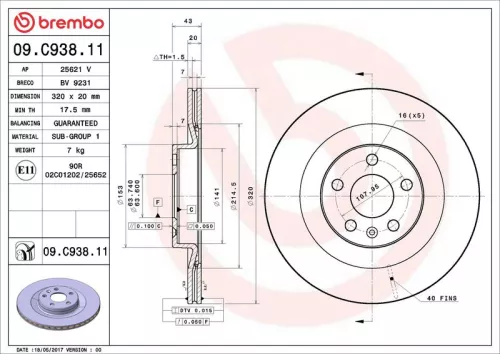 Remschijf BREMBO 09.C938.11)