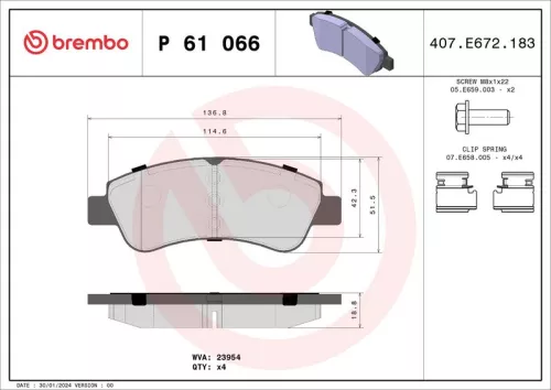 Brake Pad Set, disc brake BREMBO P 61 066)