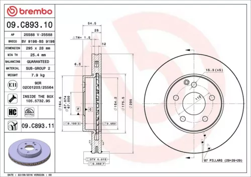 Remschijf BREMBO 09.C893.11)