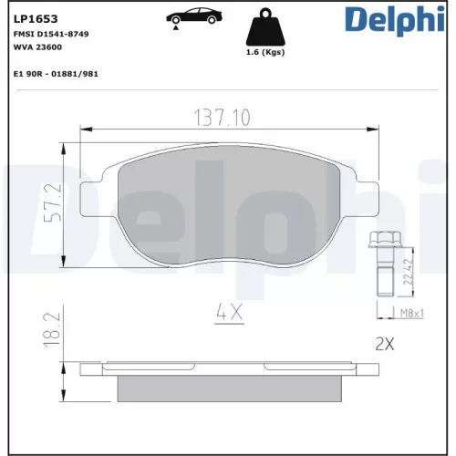 Brake Pad Set, disc brake DELPHI LP1653)