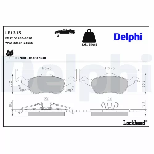 Remblokkenset, schijfrem DELPHI LP1315)