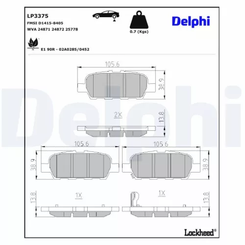 Brake Pad Set, disc brake DELPHI LP3375)