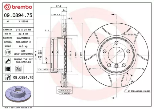 Remschijf BREMBO 09.C894.75)