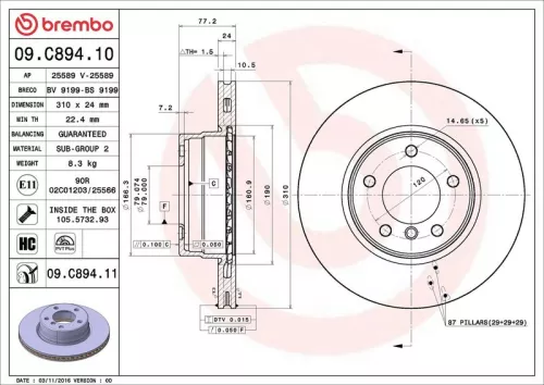 Remschijf BREMBO 09.C894.11)