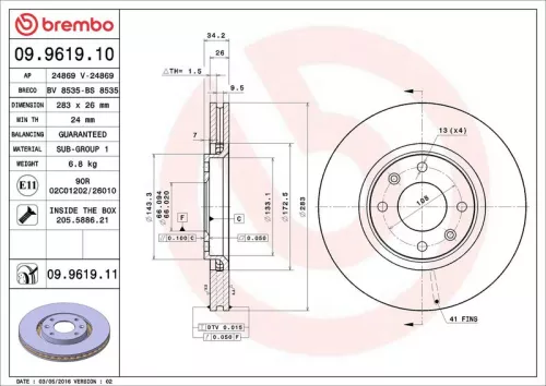 Brake Disc BREMBO 09.9619.11)
