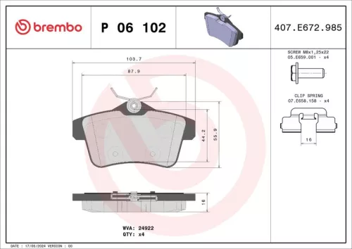 Brake Pad Set, disc brake BREMBO P 06 102)