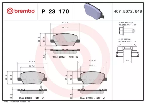 Remblokkenset, schijfrem BREMBO P 23 170)