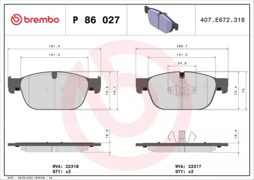 Remblokkenset, schijfrem BREMBO P 86 027)