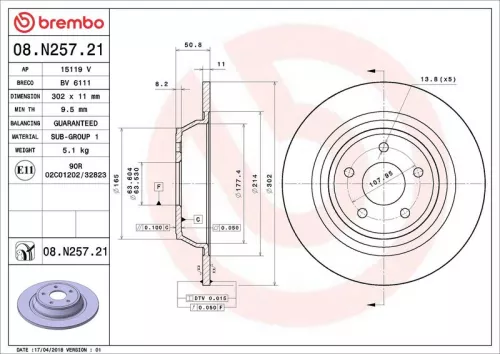 Remschijf BREMBO 08.N257.21)
