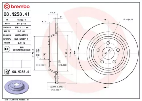 Remschijf BREMBO 08.N258.41)