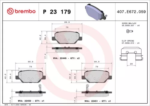 Remblokkenset, schijfrem BREMBO P 23 179)