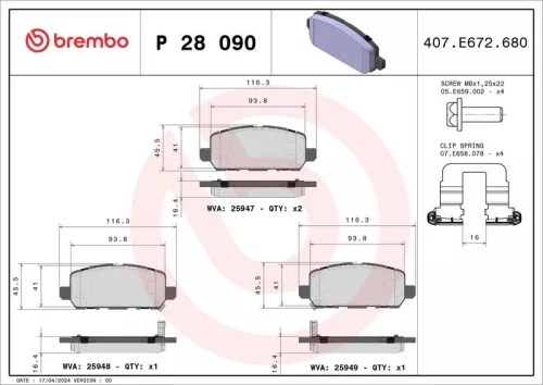 Remblokkenset, schijfrem BREMBO P 28 090)