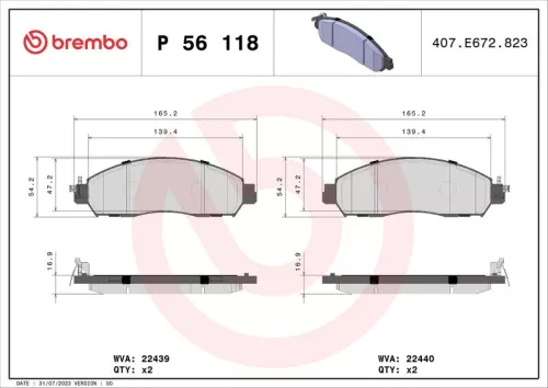 Brake Pad Set, disc brake BREMBO P 56 118)