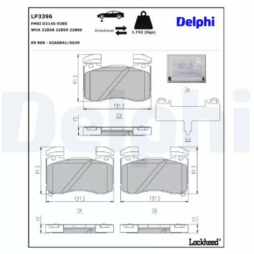 Remblokkenset, schijfrem DELPHI LP3396)