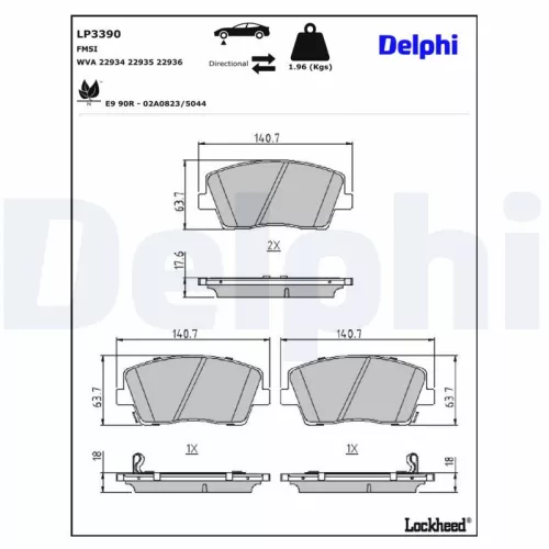 Remblokkenset, schijfrem DELPHI LP3390)