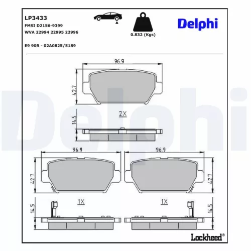 Remblokkenset, schijfrem DELPHI LP3433)