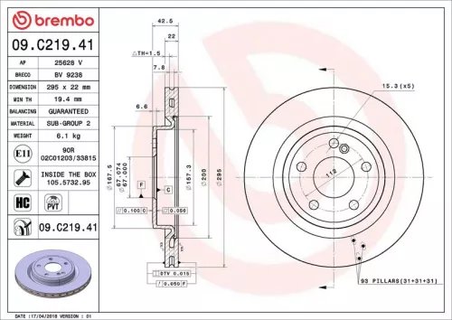 Remschijf BREMBO 09.C219.41)