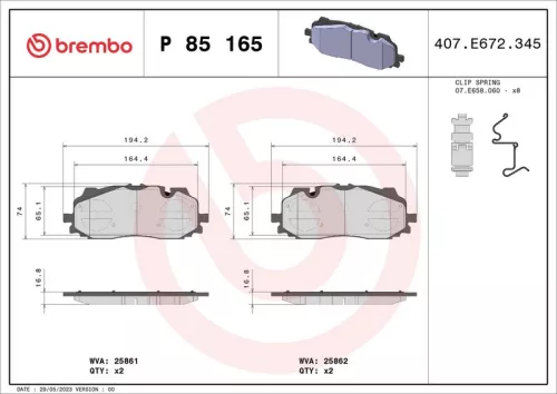 Brake Pad Set, disc brake BREMBO P 85 165)