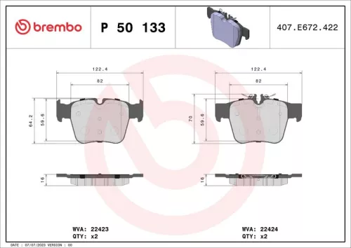 Remblokkenset, schijfrem BREMBO P 50 133)