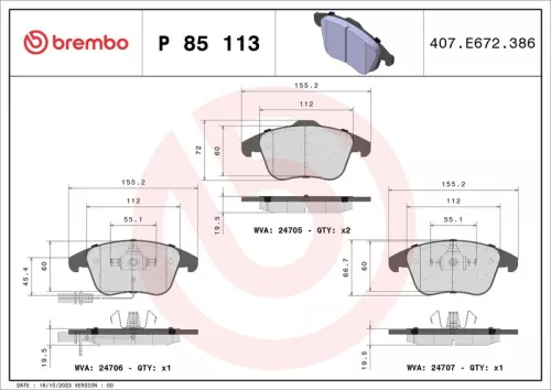 Brake Pad Set, disc brake BREMBO P 85 113X)