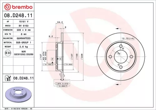 Remschijf BREMBO 08.D248.11)