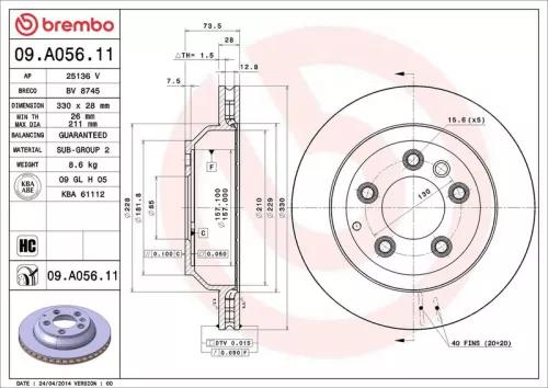 Remschijf BREMBO 09.A056.11)