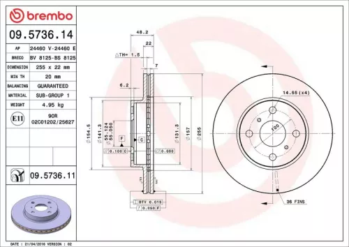 Remschijf BREMBO 09.5736.11)