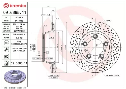 Remschijf BREMBO 09.6665.11)