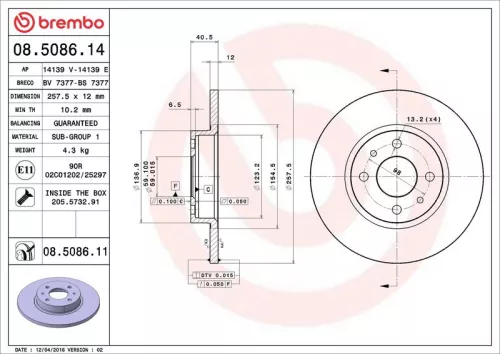 Brake Disc BREMBO 08.5086.11)