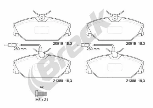 Brake Pad Set, disc brake BRECK 21388 00 702 10)