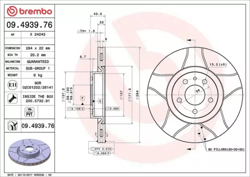 Brake Disc BREMBO 09.4939.76)
