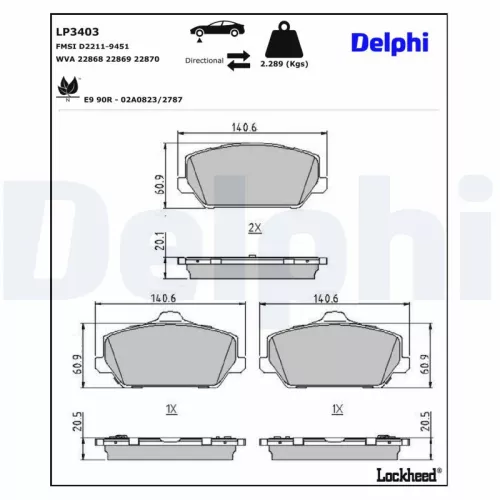 Remblokkenset, schijfrem DELPHI LP3403)