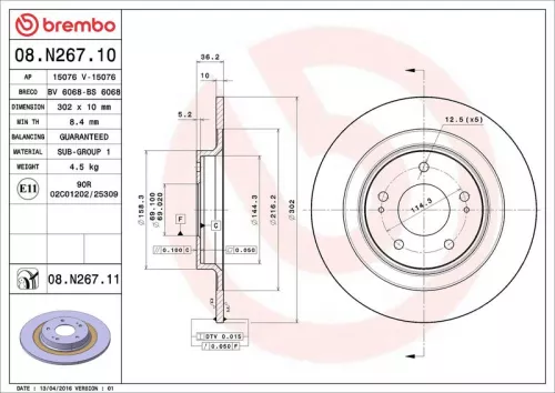 Remschijf BREMBO 08.N267.11)