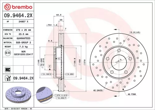 Brake Disc BREMBO 09.9464.2X)