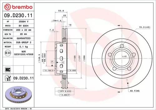 Remschijf BREMBO 09.D230.11)