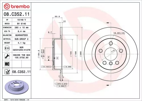 Remschijf BREMBO 08.C352.11)