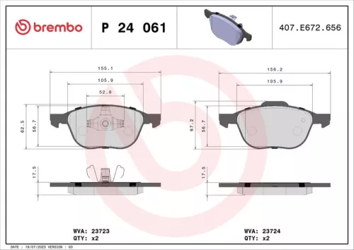 Brake Pad Set, disc brake BREMBO P 24 061X)