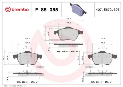 Brake Pad Set, disc brake BREMBO P 85 085X)