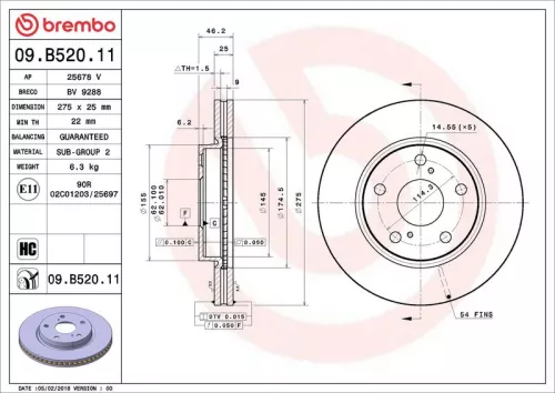 Remschijf BREMBO 09.B520.11)